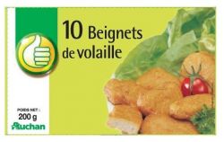 Rappel produit POUCE chez  AUCHAN 10 Beignets de Volaille  EAN: 3 596 710 147 564 DLC: 18/12/2013 N agrment: FR-56.261.001-CE 