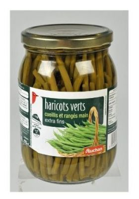 Rappel du produit AUCHAN Haricots Verts Cueillis  et Rangs Main Extra Fins  72 cl EAN: 3254560088603
