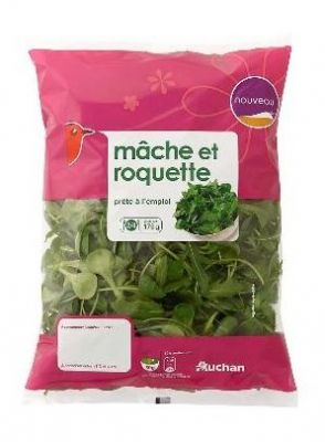 Rappel produit AUCHAN Mche et Roquette Prte  l'emploi EAN: 3596710385201DLC correspondante: 03/04/2014