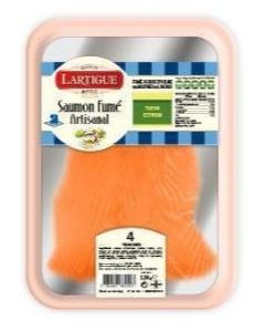 Rappel produit LARTIGUE & FILS chez AUCHAN Saumon Fum Artisanal au Thym - Citron Barquette sous-vide 4 tranches130g  EAN: 3760067664436Agrment sanitaire: FR 40 230 005 CE