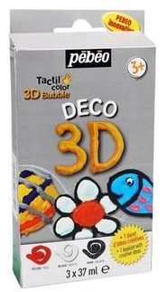 Rappel produit PEBEO chez PICWIC  Tactilcolor 3D Kit de 3 tubes canule 37 ml PEBEO:635400: JAUNE/ROUGE/BLEU635410: BLANC/ROUGE/NOIR635420: VERT/ROSE/ORANGE635450: NOIR/ROUGE/ARGENT635460: OR/ROUGE/VERT635470: NACRE/BLEU/ROSE
