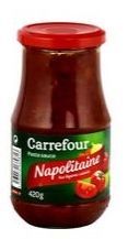 Rappel produit CARREFOUR Pasta Sauce Napolitaine Bocal 420g Code barre: 35 60070669813Code emballeur: EMB 84029A