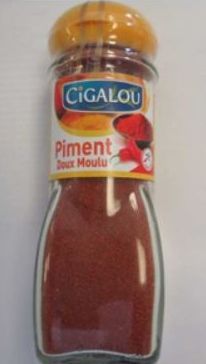 Rappel produit CIGALOU chez INTERMARCHE Piment Doux Moulu Flacon verre 45g EAN 13: 3 350 390 003 106Code emballeur: 07055