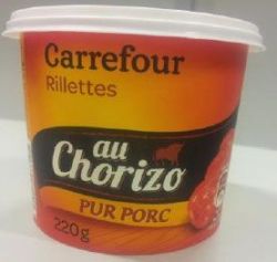 Rappel produit CARREFOUR Rillettes au Chorizo Vendues au rayon libre service entre le 10/03/15 et le 04/04/15 Numro dagrment: FR 72-132-002 CECode barre: 3560070933105