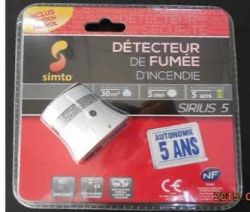 Rappel produit SIRIUS 5 Dtecteur de Fume d'Incendie  Simto, autonomie 5 ans Code-barres: 3760216381603   