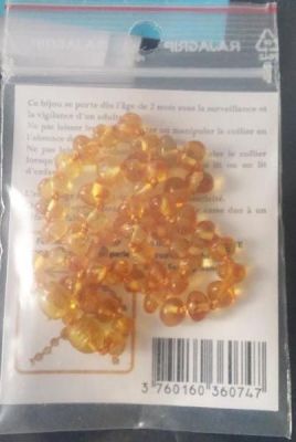 Rappel produit NATURAL AMBER Collier d'Ambre Bb 33 cm  Code barres: 3760160360747